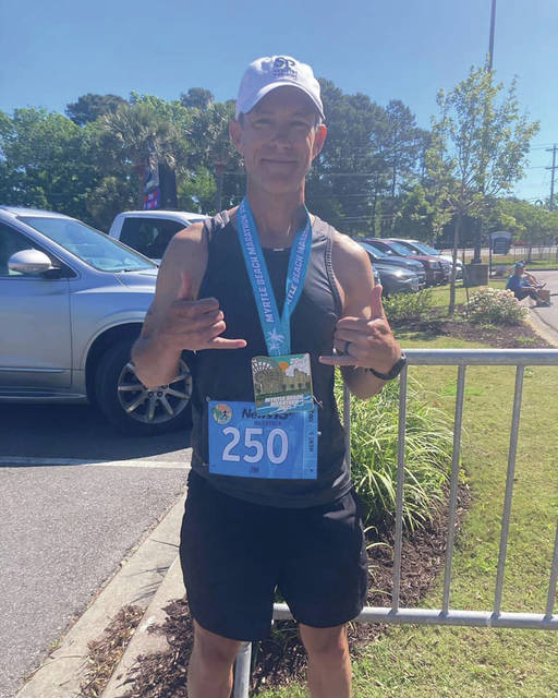 
			
				                                South Piedmont Community College Professor Jim McAlhaney completes his 38th marathon and raises about $1,000 for SPCC’s students scholarship fund.
                                 Contributed Photo

			
		